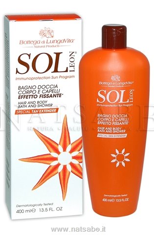 Bottega di Lungavita - Sol Leon Shampoo doccia fissatore d'abbronzatura - 400ml | Bagnodoccia doposole |  Erboristeria Natsabe: vendita online | erbe officinali, tisane, integratori