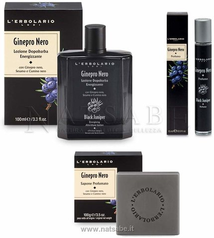 Erbolario - Ginepro Nero - Confezione Regalo Trio (Dopobarba + Profumo + Sapone) | Confezioni Regalo Erbolario |  Erboristeria Natsabe: vendita online | erbe officinali, tisane, integratori