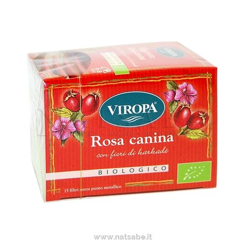 Viropa - Infuso di Rosa Canina con fiori di Karkadè da agricoltura biologica - 15 filtri | Tisane filtro |  Erboristeria Natsabe: vendita online | erbe officinali, tisane, integratori