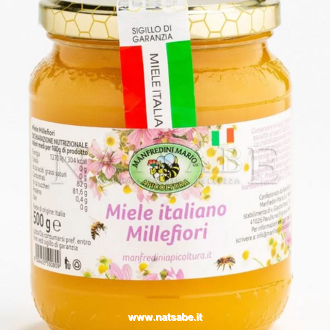 Apicoltura Manfredini Mario - Miele Italiano Millefiori da agricoltura biologica - 400 g | Miele |  Erboristeria Natsabe: vendita online | erbe officinali, tisane, integratori