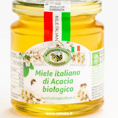 Apicoltura Manfredini Mario - Miele Italiano di Acacia da agricoltura biologica - 400g | Miele |  Erboristeria Natsabe: vendita online | erbe officinali, tisane, integratori