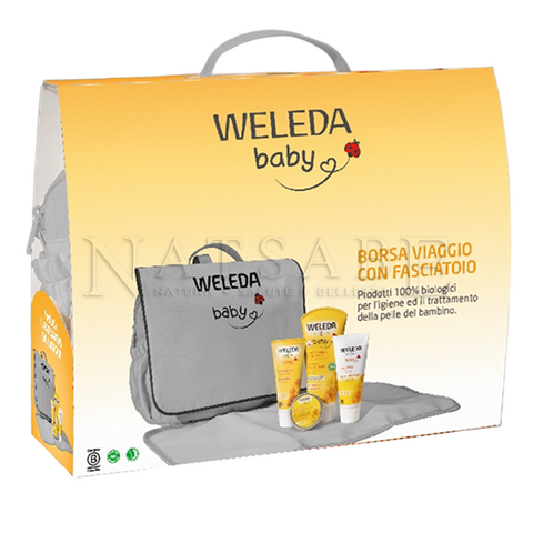 Weleda - Calendula Baby - Borsa Viaggio con fasciatoio e i prodotti essenziali Baby | Igiene Prima Infanzia |  Erboristeria Natsabe: vendita online | erbe officinali, tisane, integratori