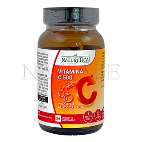 Naturetica - Vitamina C 500 - 24 tavolette masticabili gusto lampone | Vitamine e Sali minerali |  Erboristeria Natsabe: vendita online | erbe officinali, tisane, integratori