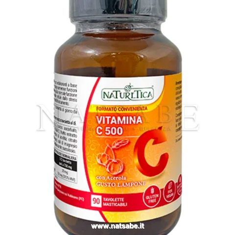 Naturetica - Vitamina C 500 - 90 tavolette masticabili gusto lampone | Vitamine e Sali minerali |  Erboristeria Natsabe: vendita online | erbe officinali, tisane, integratori